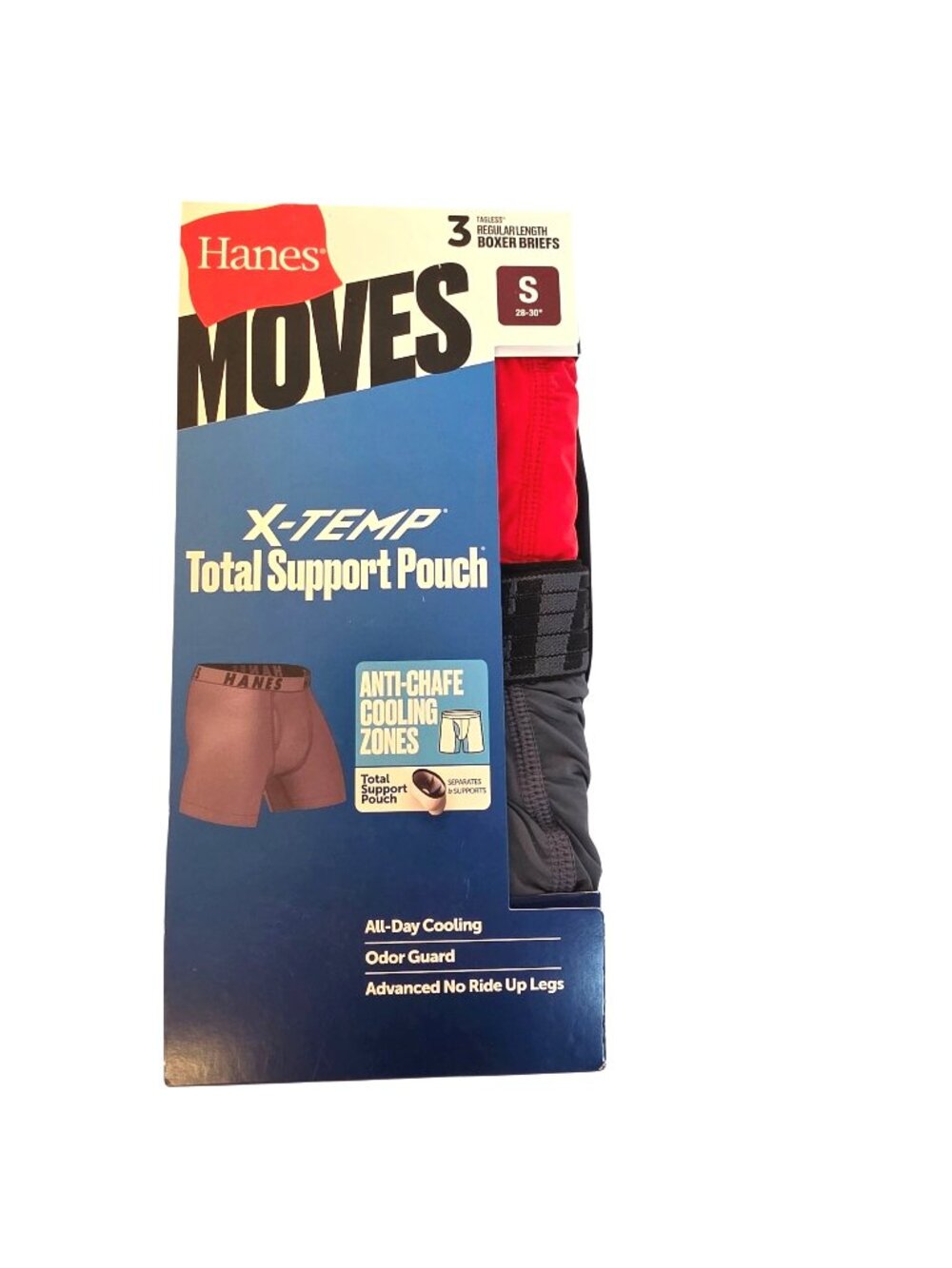 Hanes Moves Men’s Anti-Chafe Boxer Briefs 3 Pack Size S X-Temp Pouch